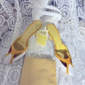Lemon and White Vicini heels size 38.5 Vintage original card and dust bag